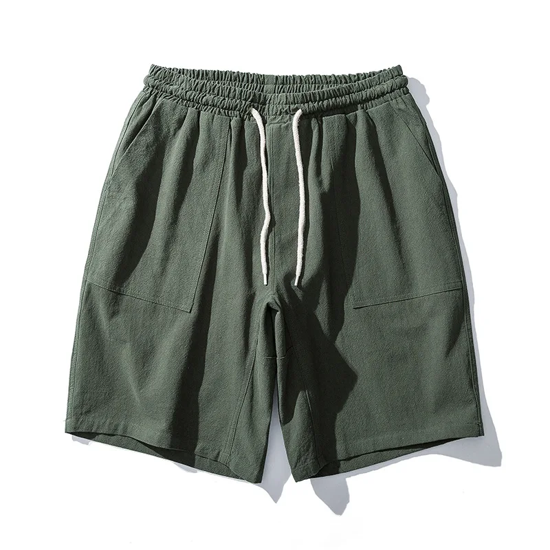 

2022 Japanese casual men's Harajuku hip-hop cotton and linen overalls shorts men's fashion sports five-point pants men