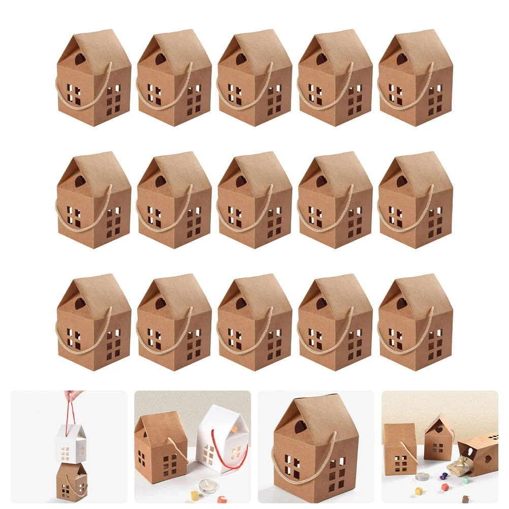 

15Pcs House Shaped Paper Boxes Handheld Present Bags Multi-function Candy Boxes