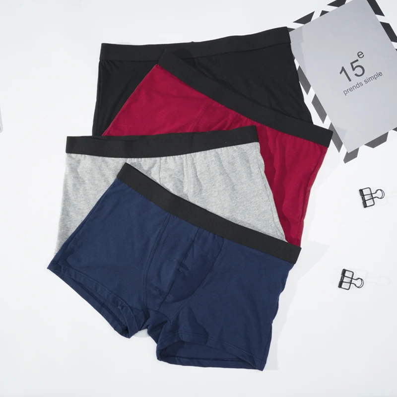Goodeal 4pcs Boxer Mens Underwear Cotton Underpants Pure High Quality Male Solid Color Shorts Comfortable Breathable Panties