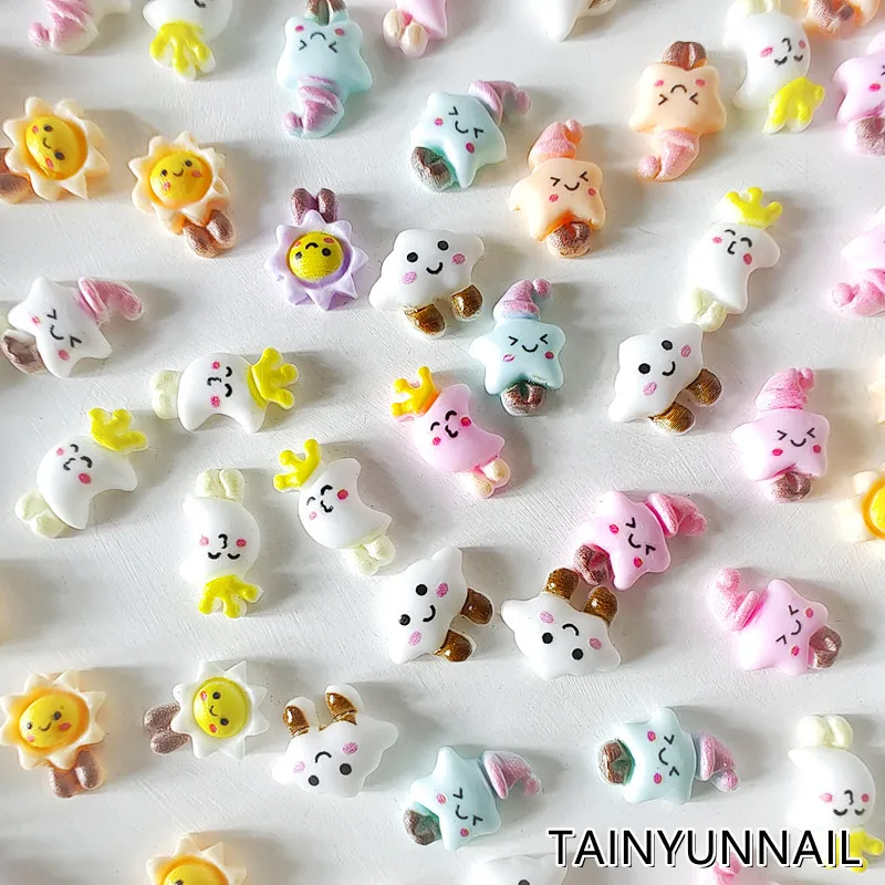 

50PCS/Lot Cartoon Kawaii Nail Charms Resin Cute Trendy Moon/Clouds Glitter Rhinestone For Nail Jewelry 3D Charm Manicure Supplie