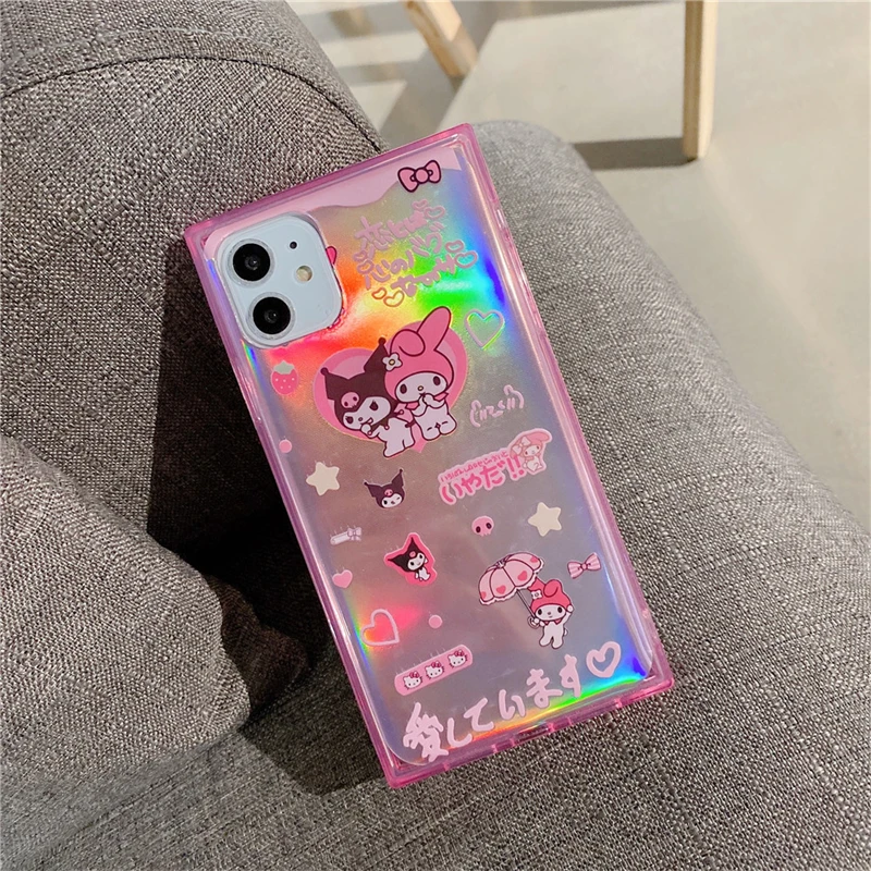 Sanrio Kawaii Mymelody Kuromi женский чехол с мультяшным лазерным рисунком прозрачный