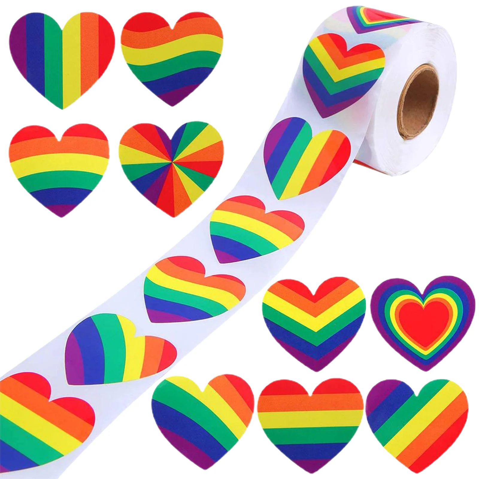 

500Pcs Love Rainbow Sticker Labels Heart Shape Scrapbooking Gift Packaging Party Wedding Valentine's Day Sticker