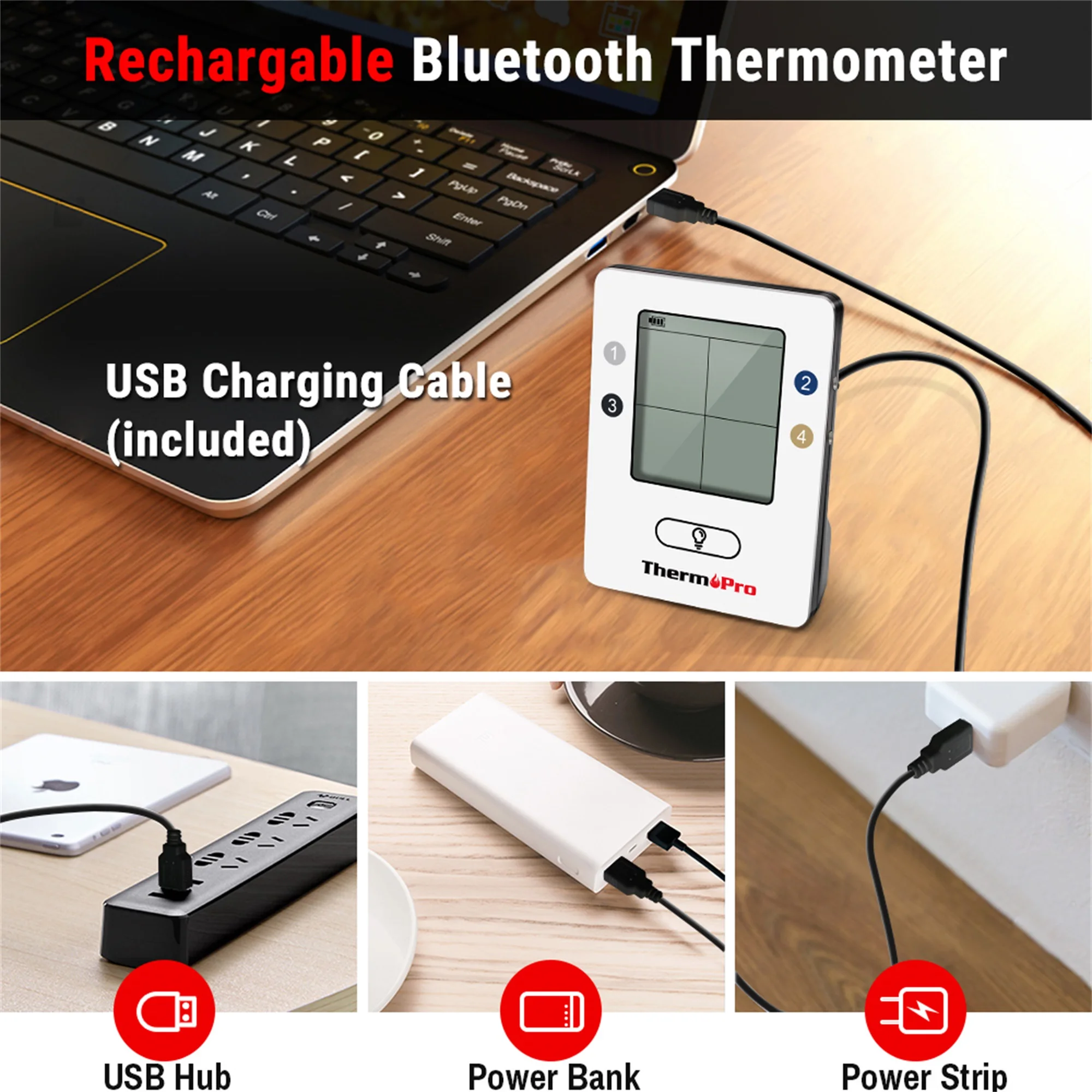 ThermoPro TP25 4 Probes Backlight Display 150M Wireless Smart Bluetooth-Connected Phone APP Cooking BBQ Oven Meat Thermometer images - 6