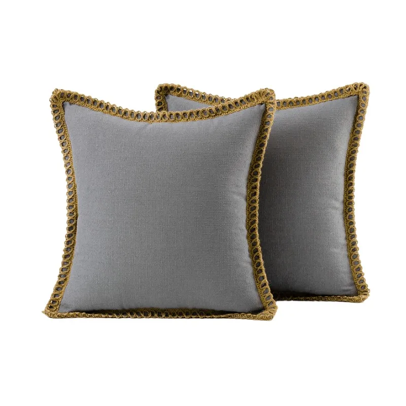 

Inyahome Pack of 2 Farmhouse Euro Pillowcase Decorative Throw Pillow Cushion Covers Burlap Linen Trimmed Tailored Edges Grey