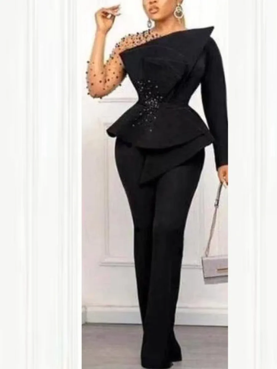 Черные комбинезоны для женщин элегантные длинные тюлевые прозрачные бусины с