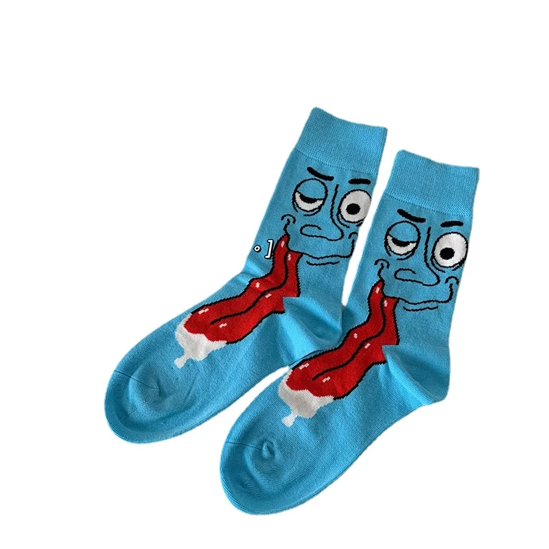 Funny cartoon illustration cotton socks, mid-tube socks for male and female couples  women socks men socks boy socks girl socks