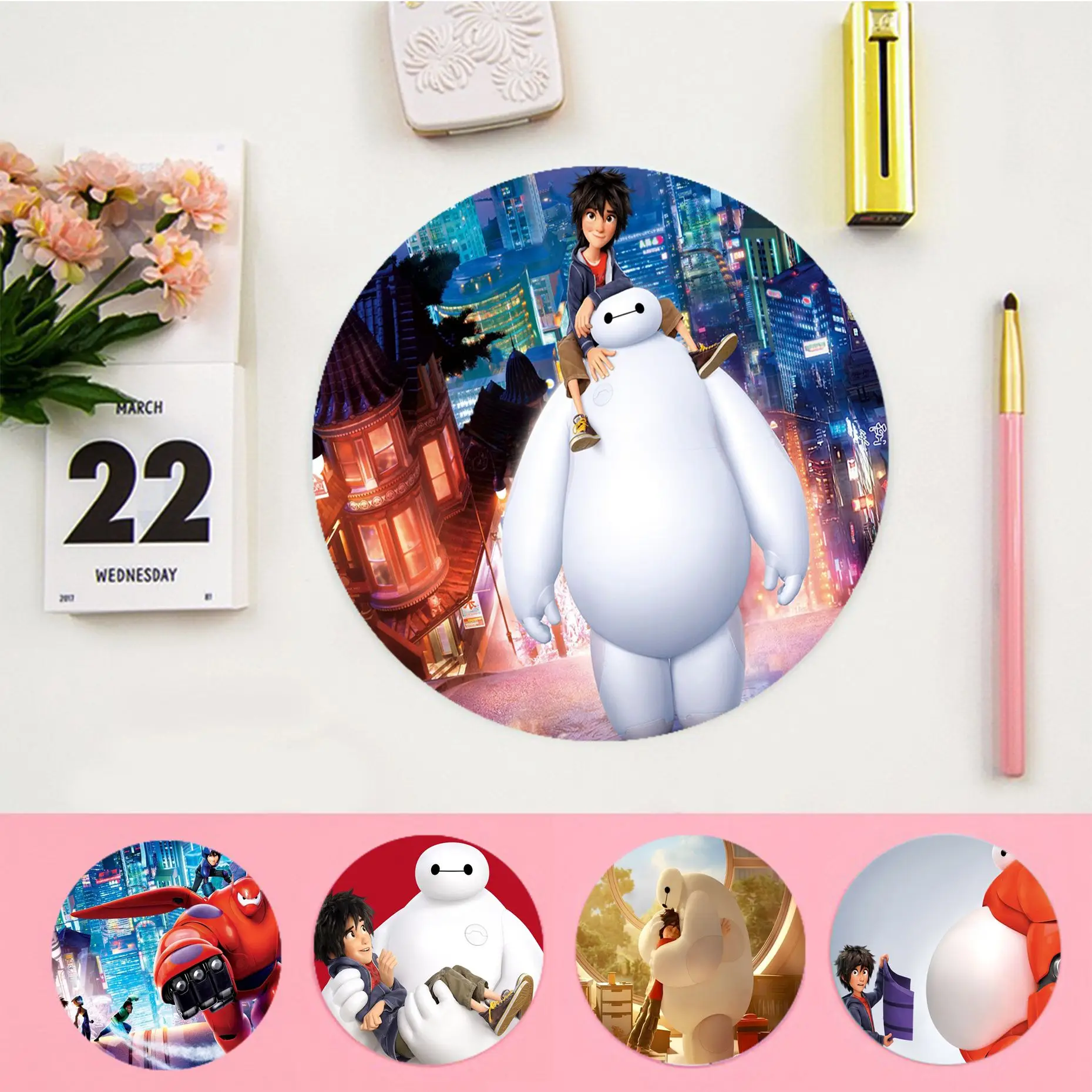

Disney Big Hero 6 Mousepad Anti-Slip Round Cabinet Gaming Laptop Computer Desk Office Mouse Pad Mouse Mat for PC Gamer Mousemat
