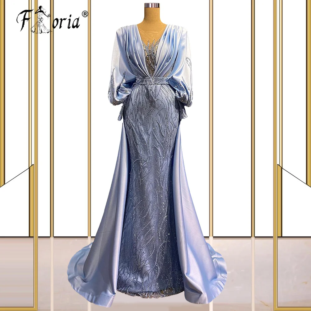 

Женское вечернее платье с длинным рукавом-фонариком, синее платье-русалка в мусульманском стиле, платье для выпускного вечера, 2022