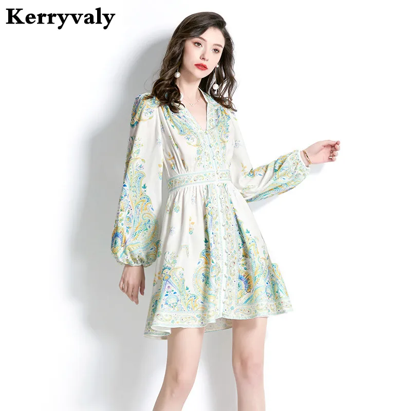 

Summer Resort Style V-neck Balloon Sleeve Shrink Dress Women Midi Retro Vestidos De Fiesta Pedreria Robe Argent K6982