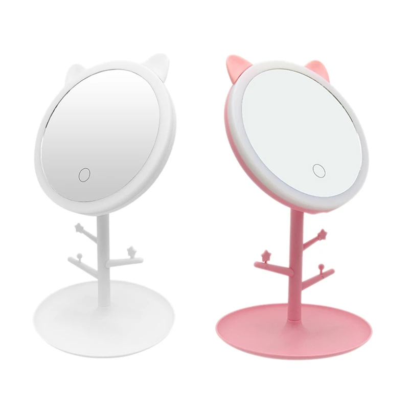 

Портативное зеркало для макияжа со светодиодной подсветкой, Дамская лампа для макияжа с хранилищем, настольные косметические зеркала