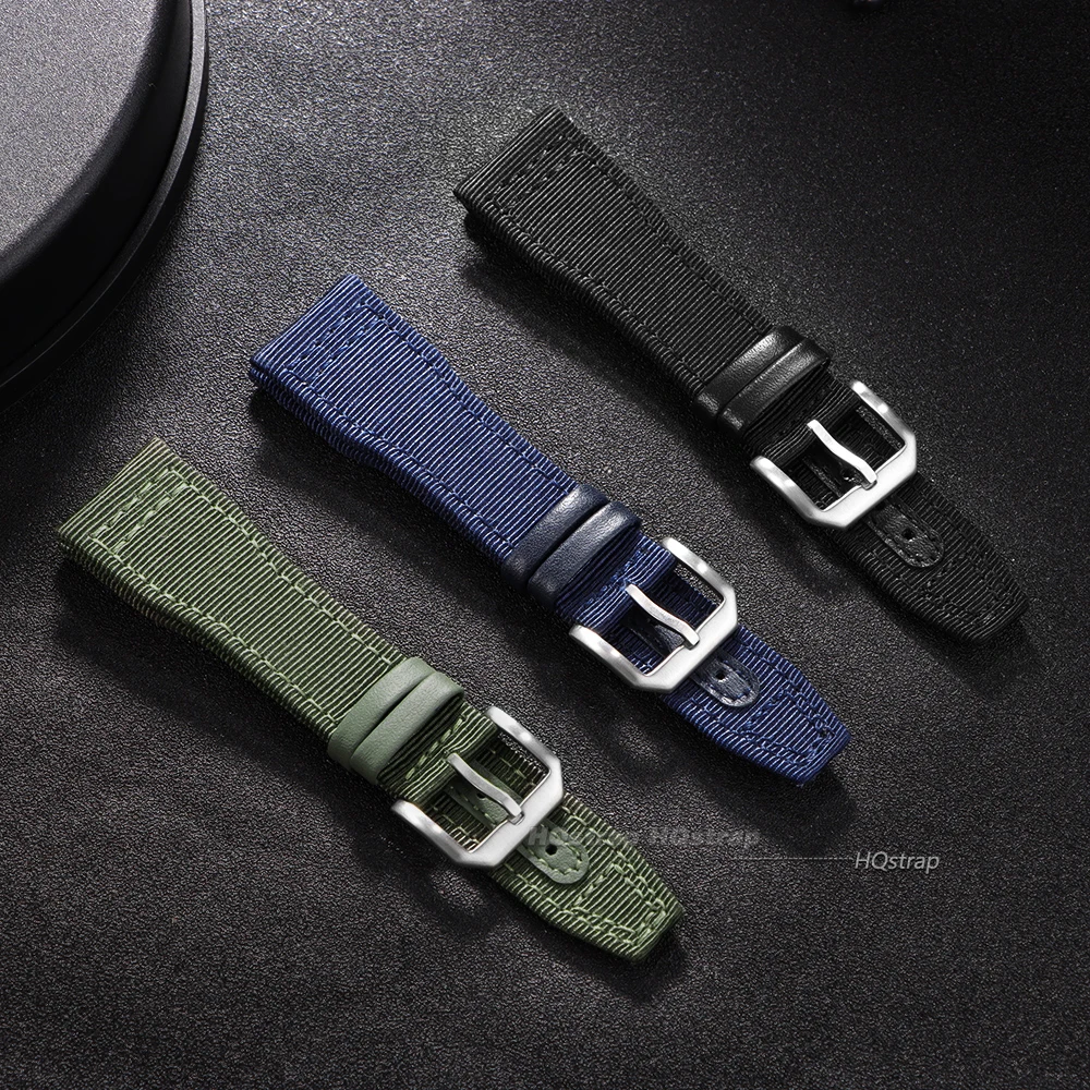 Фото Нейлоновый холщовый ремешок для часов 20 мм, 21 мм, 22 мм для IWC Pilot, женский и мужской кожаный ремень на запястье, черный армейско-зеленый синий браслет из воловьей кожи №2