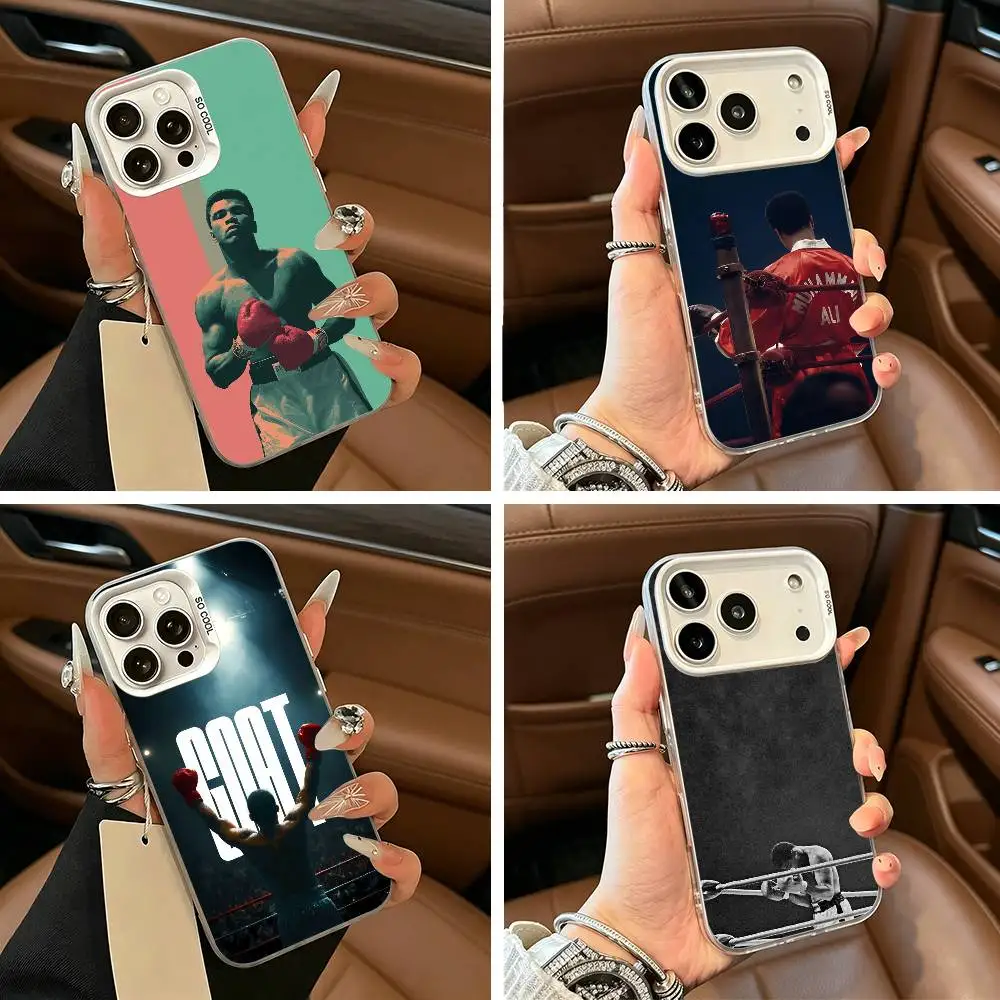 Фото Чехол для телефона с изображением Мухаммада Али для iPhone 17, 16, 15, 14, 13, 12, 11 Plus, Pro Max, XS, белый с серебристым отливом №1