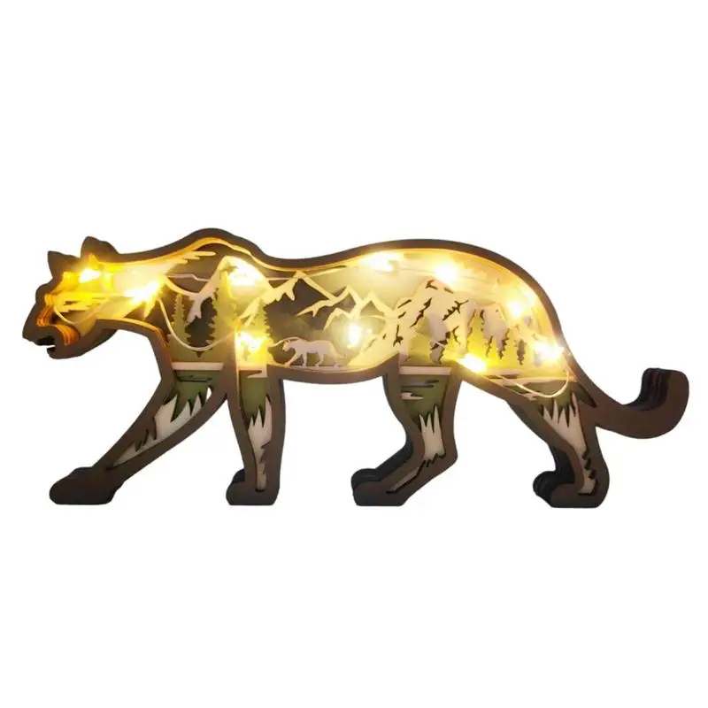 

3D Wooden Animal Carving With Light Forest Animal Multi-Layered 3D Decor Home Furnishing Wall Carving Decorations Forest Animal