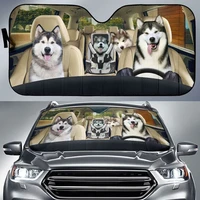 funny husky family driving dad mom and child dog lover car sunshade car window sun cover car windshield durable visor