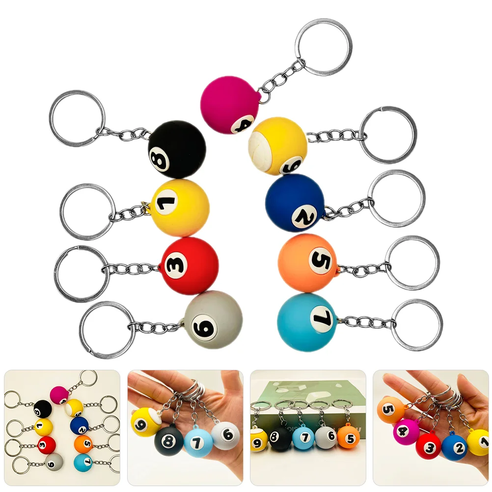 

9 Pcs Memento Key Decors Billiards Small Keychains Pool Ball Hanging Pendants Novelty