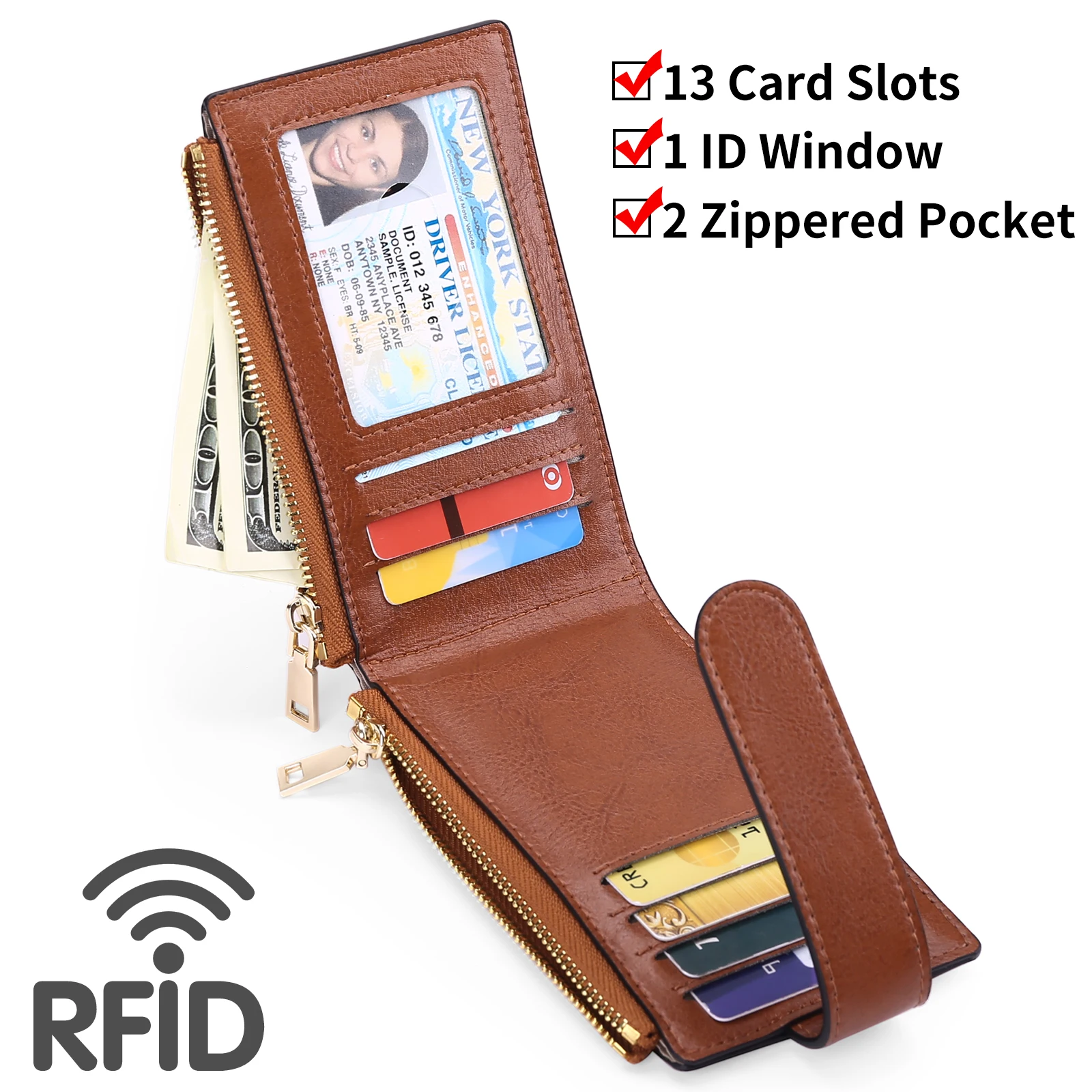 New RFID Card Holder Women Purse Wallets Female Business Credit Card Wallet Ladies Card Bag Zipper Coin Purse Pocket
