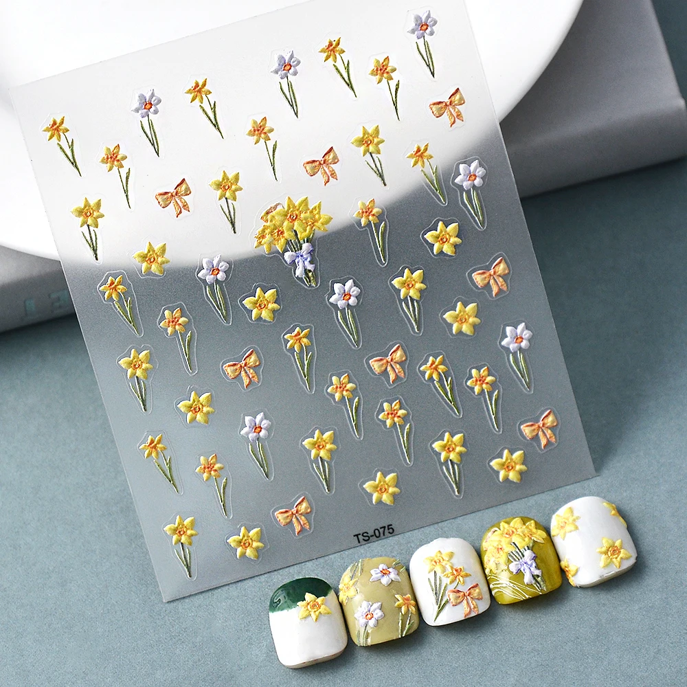 

Цветочные 5D наклейки для ногтей Daffodils, Переводные Слайдеры для ногтей, наклейки для ногтей
