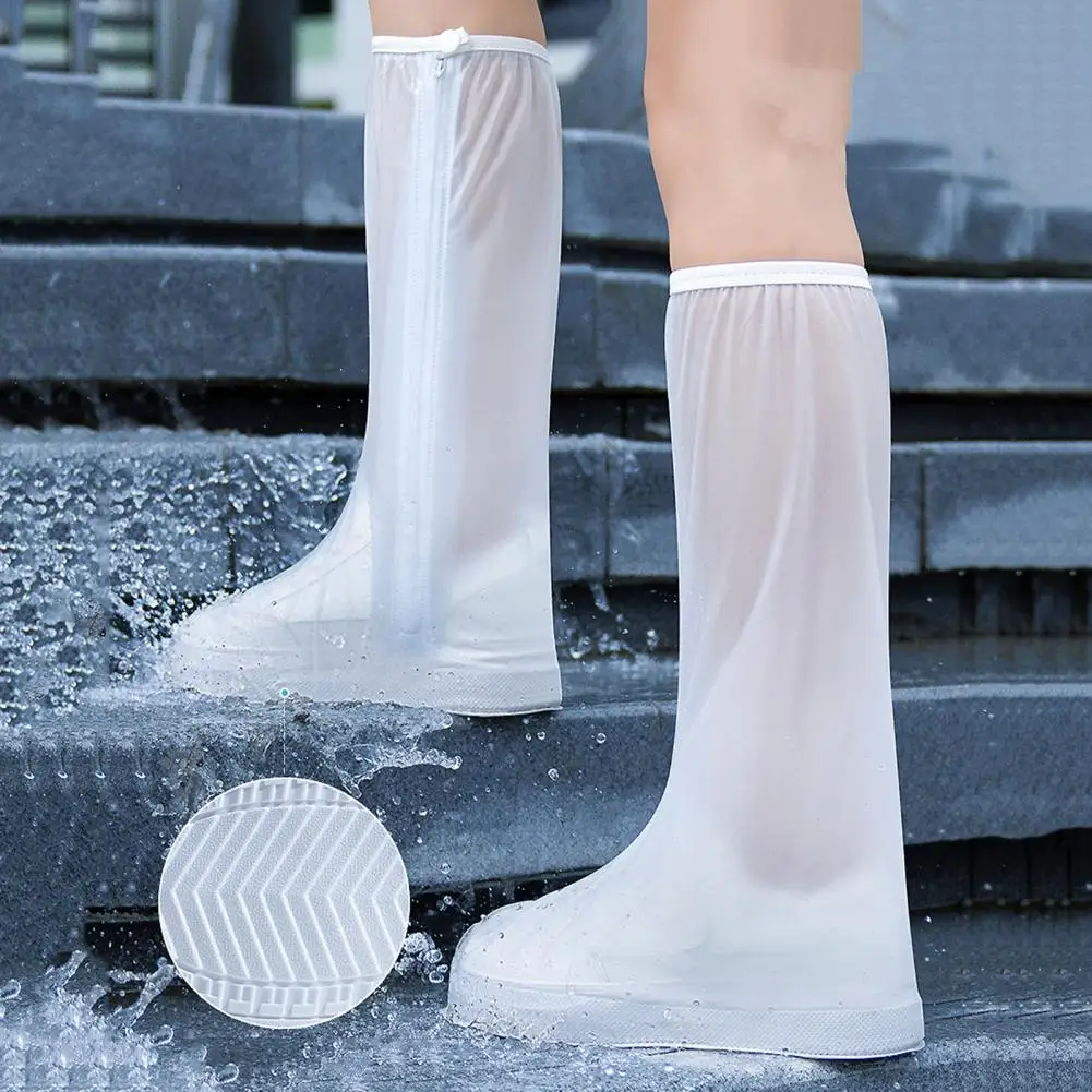 

1 Pair Practical Women Shoe Covers Anti-slip Waterproof Minimalistic Zipper Style Rain Shoe Protectors