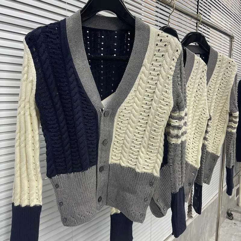 TBTHOM Knitted Sweater Fashion Patchwork Design Sleeve 4-Bar Striped Cardigans Autumn Winter England Style Men Cardigan