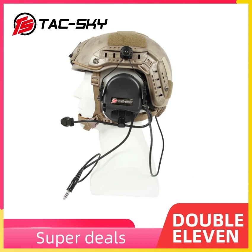 TS TAC-SKY TEAHEADSET Hi-Threat Tier 1 Noise Cancelling Pickup Shooting Headphones-BK Silicone Earmuffs Version