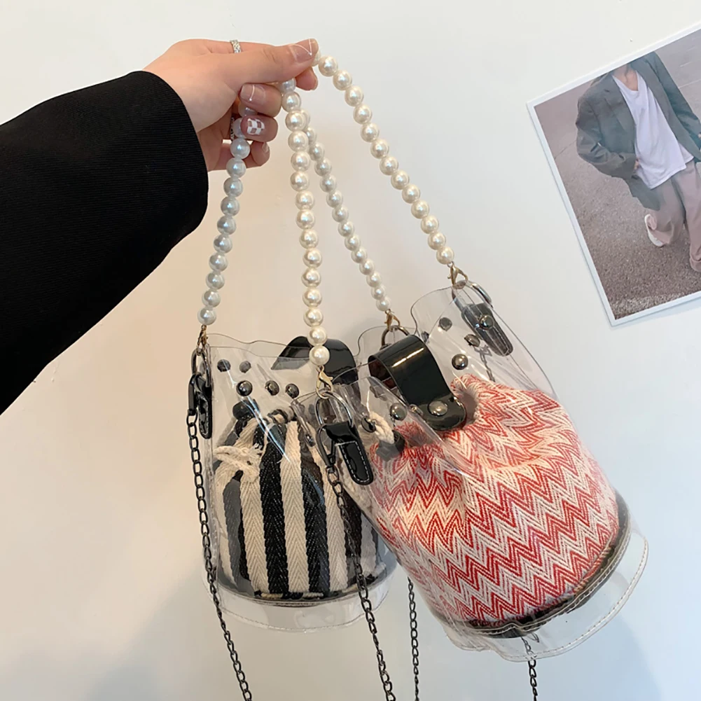 

Women Clear Bucket Bag Fashion Transparent Crossbody Shoulder Bags Ladies Casual Messenger Shopping Tote Handbags Bolso Mujer