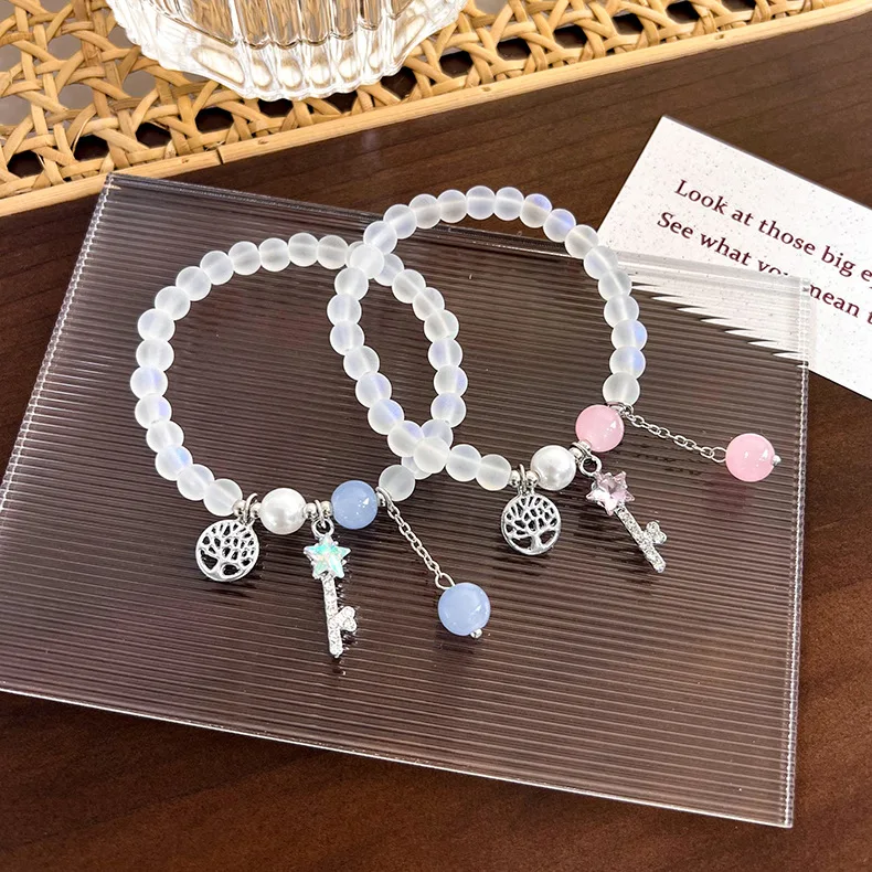 

2022 Korean New Beaded Crystal Star Tree Charms Tassel Bracelets For Women Girls Sweet Jewelry Hands Fashion Bracelet Gifts