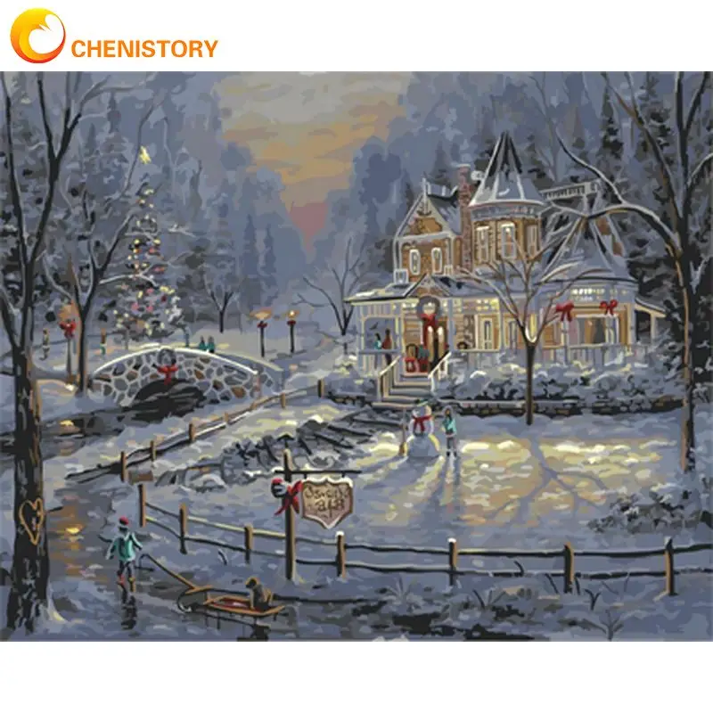 

Акриловая краска по номерам CHENISTORY, подарки «сделай сам», снежный пейзаж для взрослых, Настенный декор, ручная краска, картина, Раскраска по н...