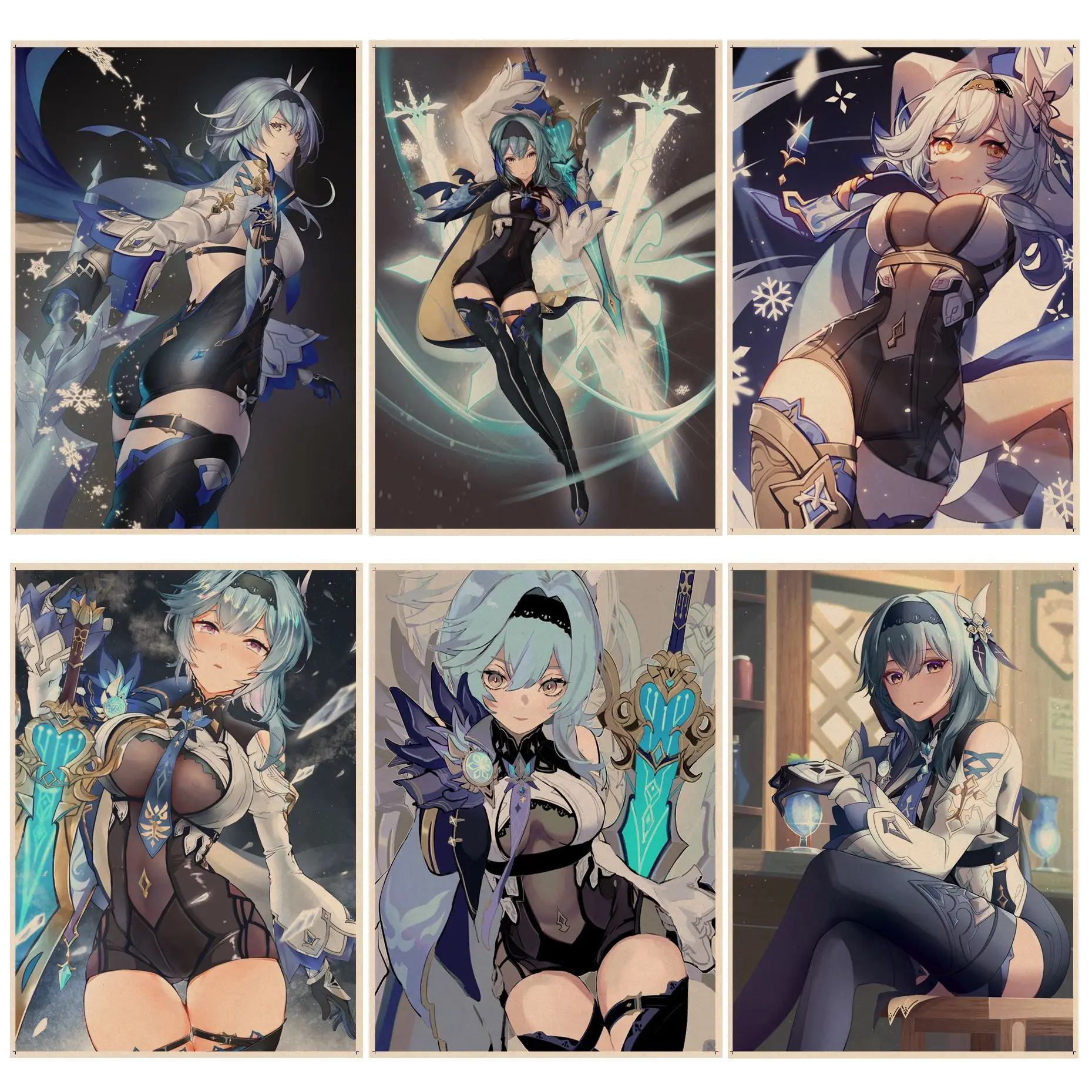 

Anime Game Genshin Impact Eula Vintage Posters Wall Art Retro Posters for Home Kawaii room decor