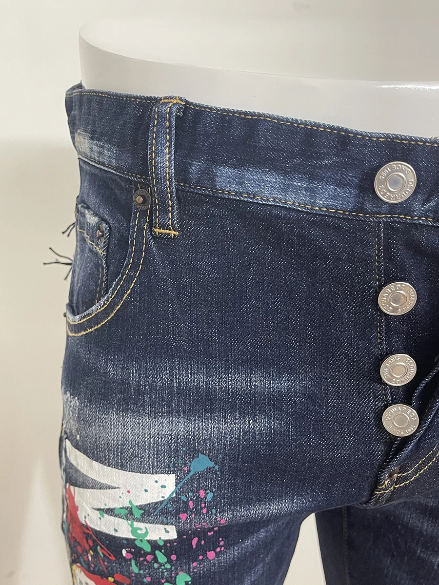 2023 new denim shorts men's Blue D2 jeans slim casual micro-bullet wash printing letters fashion fashion daily