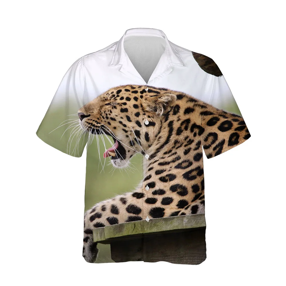 Jumeast New 3D Summer Men Shirt Casual Cheetah Animal Picture Mens Hawaiian Shirt Short Sleeve Streetwear Breathable Blouses