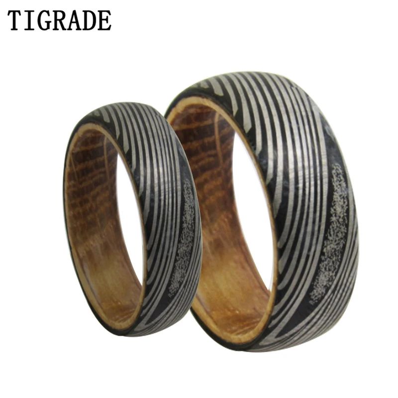

Tigrade 6mm/8mm Tungsten Carbide Wine Barrel Wood Grain Ring For Men Women Engagement Wedding Bands Lover Couple Rings