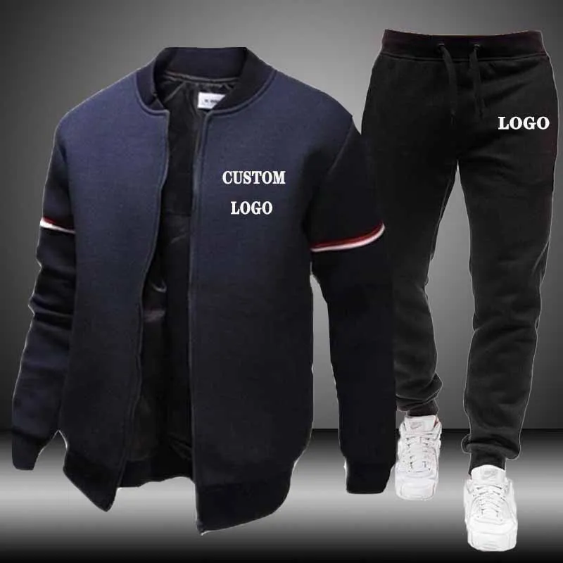 Custom Your Logo Winter Men's Set Casual Jacket Coat 2 Piece Sets Sports Suit Hoodies+Pant Male Tracksuit S-3Xl