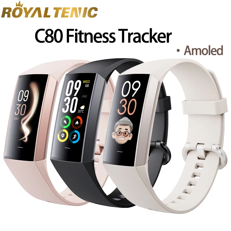 

2023 New Amoled Screen C80 Smart Sports Bracelet Man Women Healthy Tracker Heart Rate Waterproof Fitness Band Always on Display