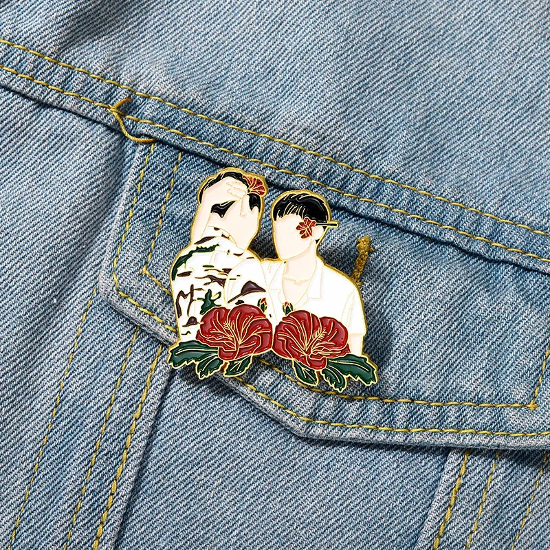 

BKPP Hibiscus Enamel Pin Creative Thiland TV Series CP Brooch Lapel Badge Cartoon LGBT Lover Jewelry Gift for Fans Wholesale