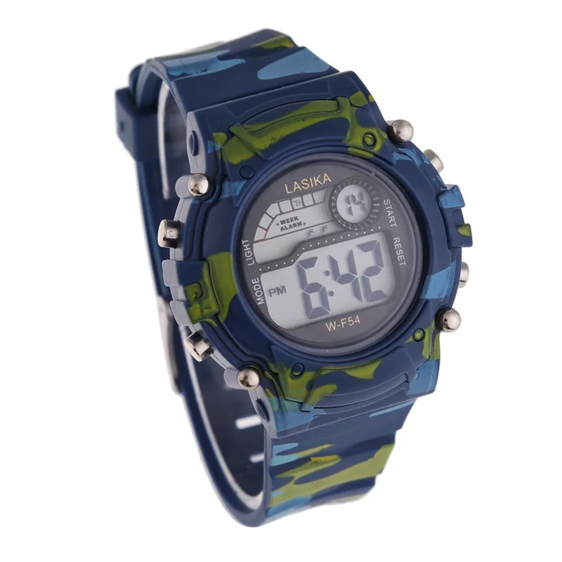 

Sport Watches Men Military Clock Student Boys Camouflage Green 3 Bar Waterproof Alarm Date LED Light Digital Wristwatch