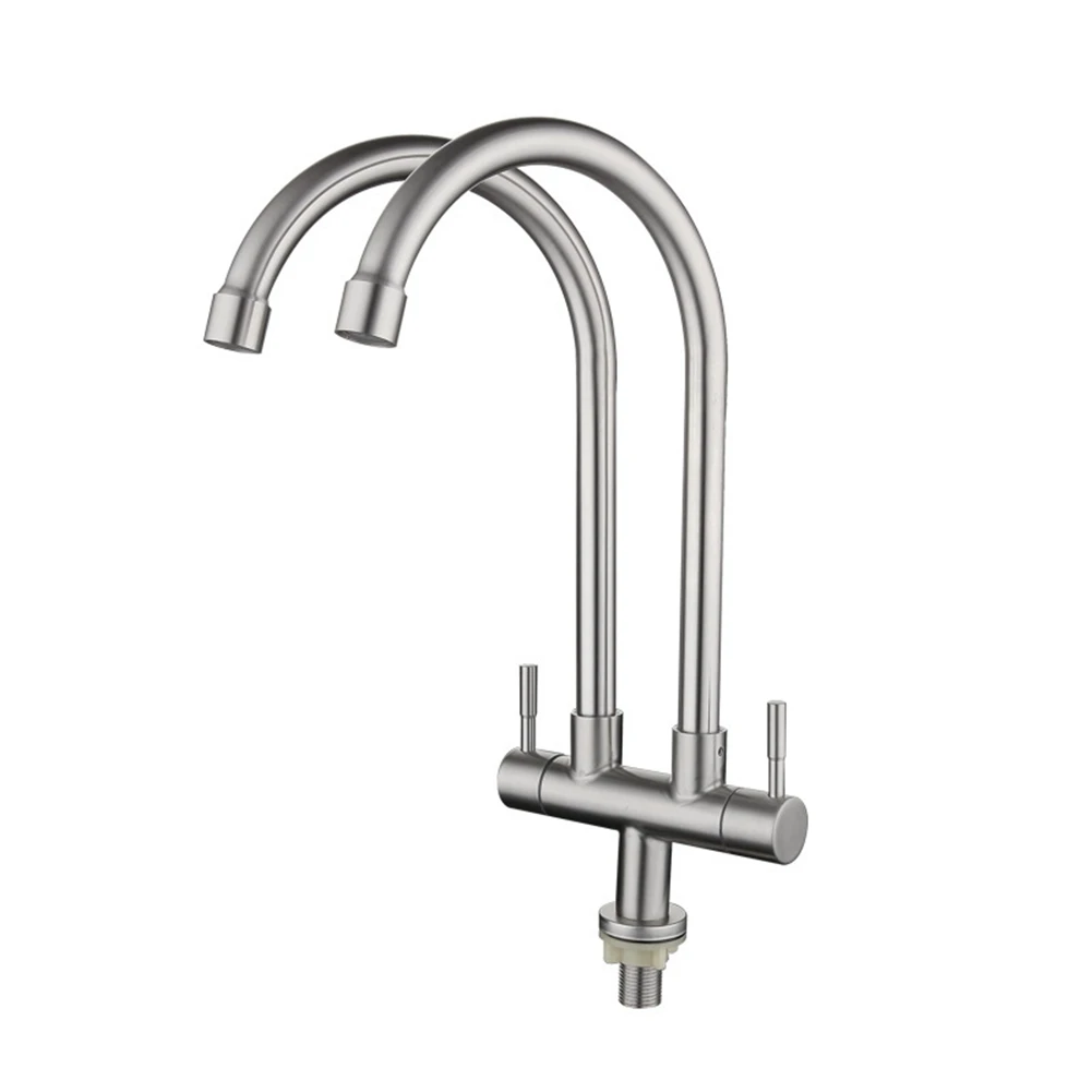

304 Stainless Steel Double Dragon Dual Water Tap Kitchen Faucet Dual Faucet 360 Degree Swivel Spout Sink Basin Mixer