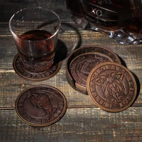 6pcsset genuine leather zodiac coaster drink coffee cup mat round pad table placemats round tea pad home decoration
