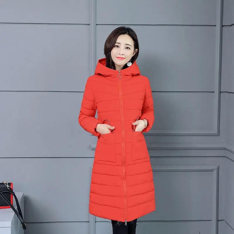 Korean Fashion Warn Down Parkas Women Hooded Winter Jacket Slim Down Cotton Long Coat Solid Casual Female Oversize Thick Outwear