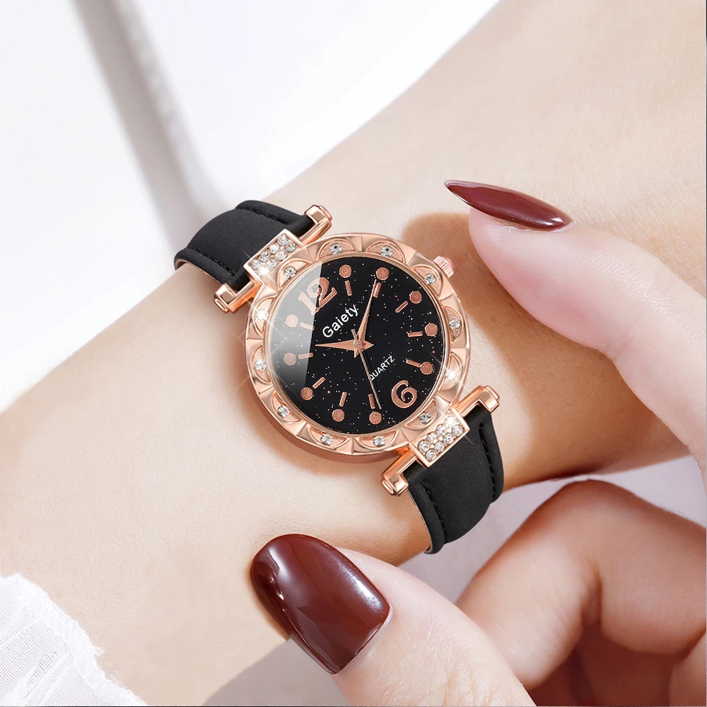 Женские черные кварцевые наручные часы Gaiety с кожаным ремешком градиентный