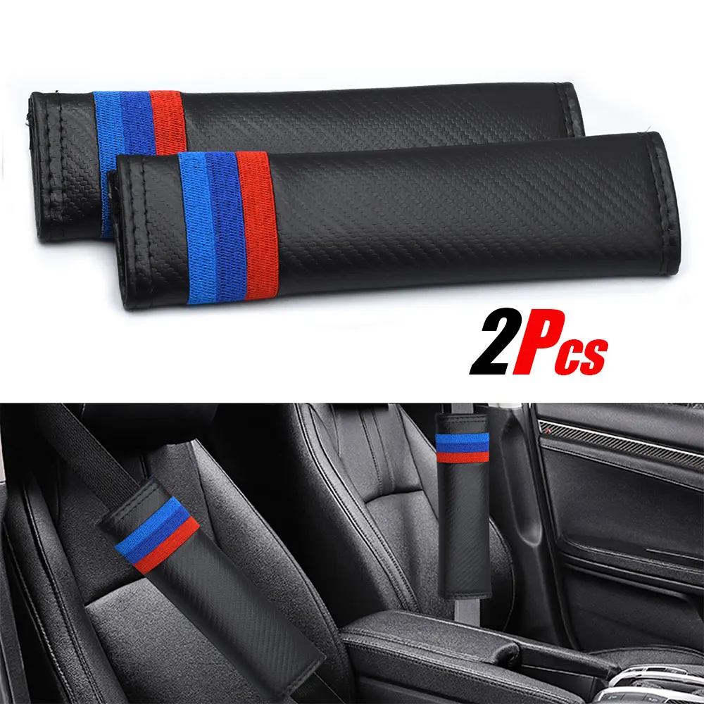 

Embroidery 3 color stripe Car carbon fiber style seat belt cover shoulder pad for bmw mercedes renault toyota opel accessories