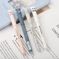 4pcs cartoon animals erasable pen 0 35mm filling rods cute panda cat pens kawaii ball pen for school writing washable handle