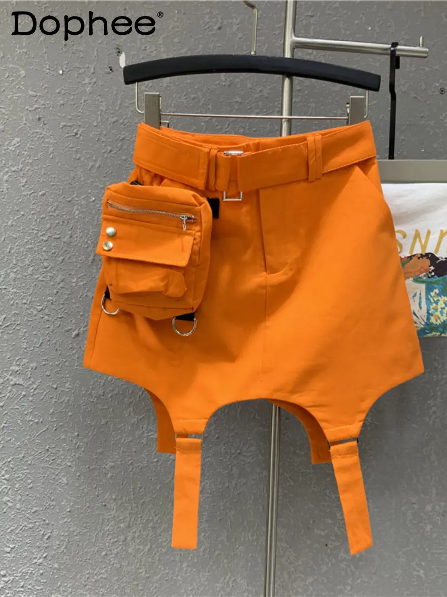 

Korean Style 2023 Spring and Summer New Orange High Waist Casual Sports Skirt for Women Sexy Irregular Sheath A- Line Mini Skirt