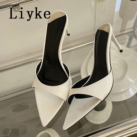 Шлепанцы Liyke женские на тонком каблуке, удобные сандалии-гладиаторы, заостренный носок, низкий каблук, сланцы, летние Тапочки
