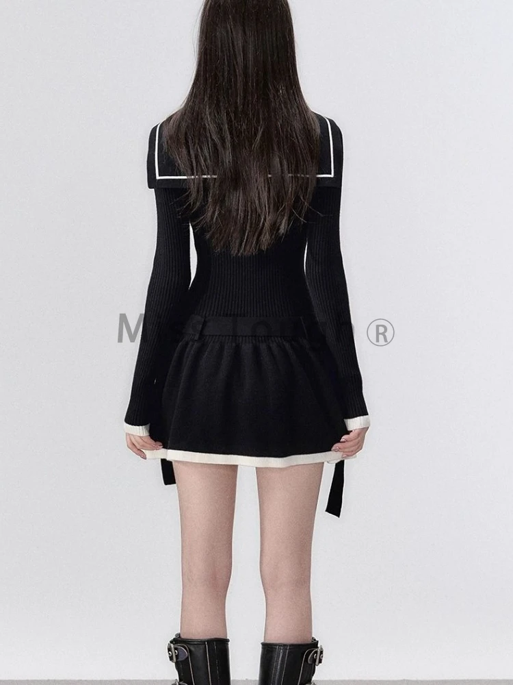 Осеннее трикотажное платье в стиле преппи ретро женское однотонное винтажное