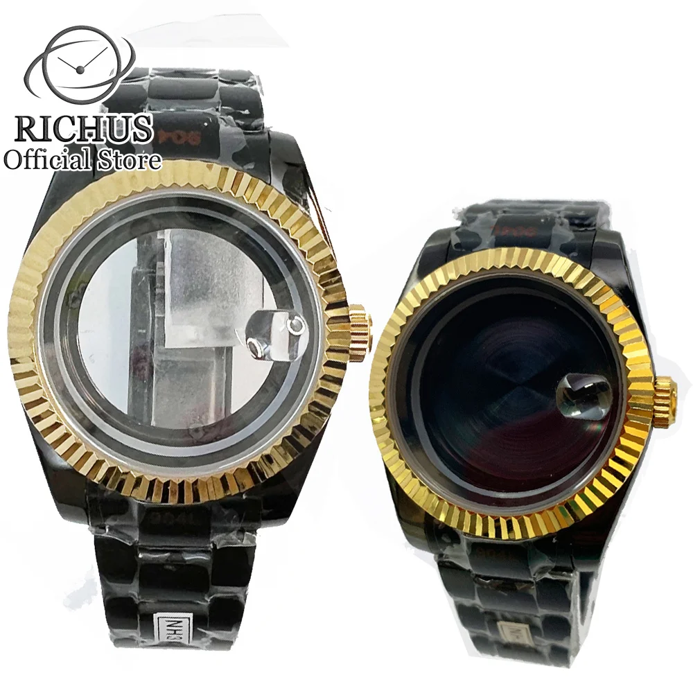 36mm/40mm Black Tone Tone Gold Fluted Watch Case fit NH35 NH36 ETA2836 DG2813 3804 Miyota 8215 ETA2824 PT5000 ST2130 Movement