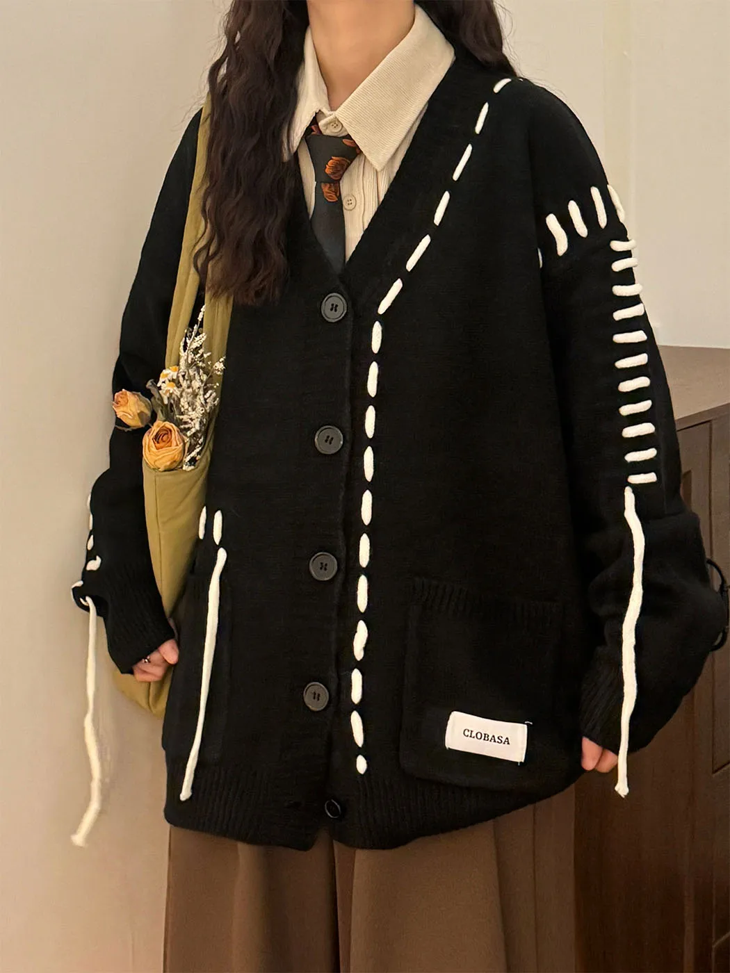 Ecok2024 Winter American vintage Loose Design Sense V-neck Knit cardigan Sweater Outerwear Men and Women Fashion