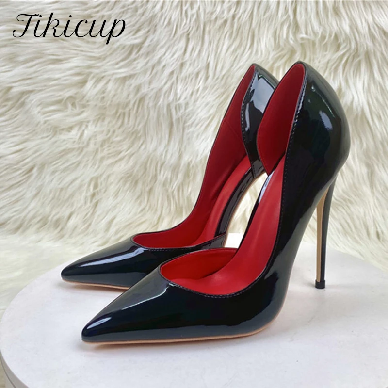 

Tikicup Solid Glossy Black 8cm 10cm 12cm Women Pointy Toe Clsssic High Heel Shoes Comfortable Slip On Stiletto Pumps Customize