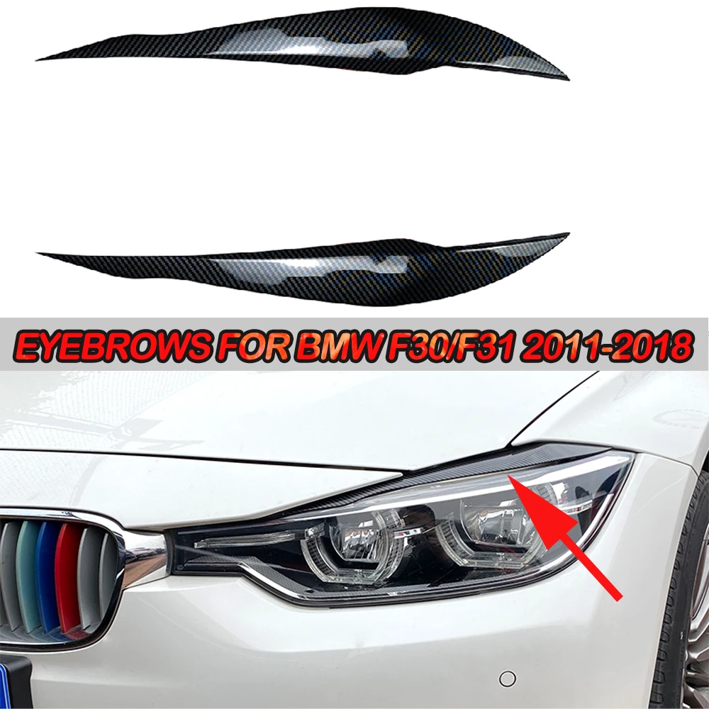 

2pcs Gloss Black Eyebrows For BMW 3 Series F30 Sedan F31 Wagon 2011-2018 Car Headlight Eyelids Lids ABS Plastic Accessories