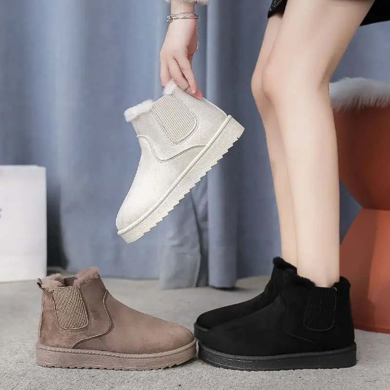 Women Snow Boots 2022 Platform Boot For Autumn Winter Shoes Slip On Femme Ankle Boots White Heels Short Botas Mujer