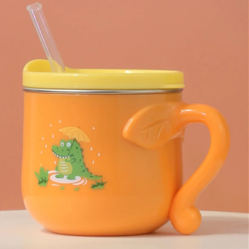 

Baby Kids Toddler Sippy Cup Mug for Milk Coffee Stainless Steel Trainer Straw Cup with Lid 180ml Children Shower Gifts QX2D